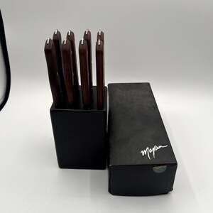 Vintage Maxam 8 Piece Steak Knife Set Japan Wood Handles Block Box